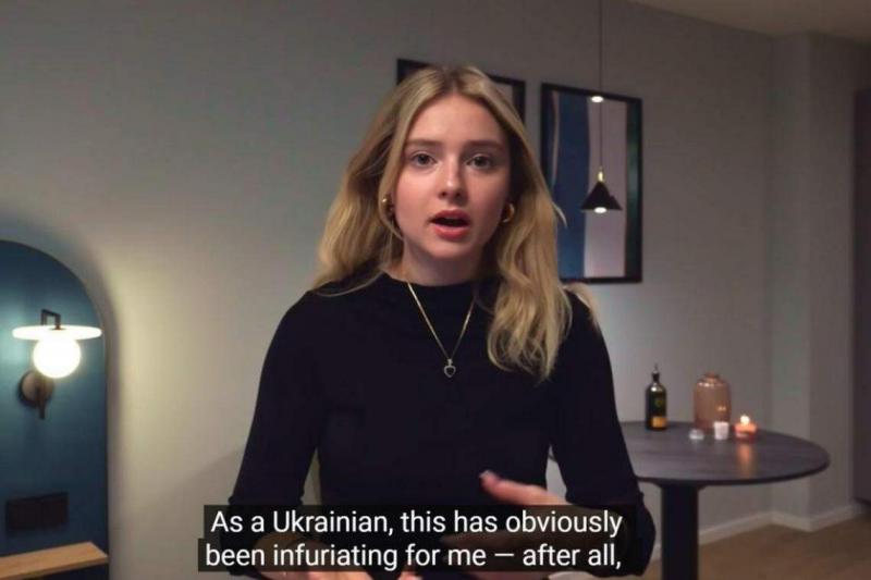 乌克兰网红奥尔嘉愤怒表示,作为乌克兰人,自己的家人因俄罗斯饱受战乱之苦,她的AI分身却在中国社交平台宣扬俄罗斯的好。(视频截取)