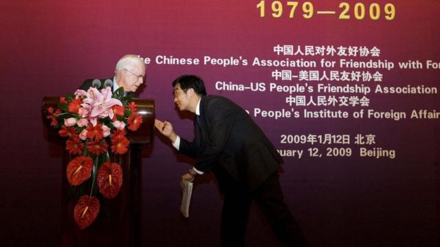 2009年1月12日,前总统卡特在北京举行的中美建交30周年庆祝晚宴上。