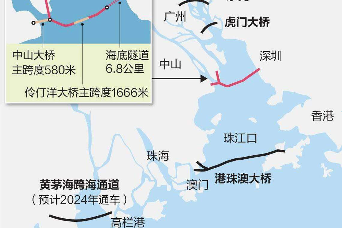 深中通道主线贯通(联合早报制图)