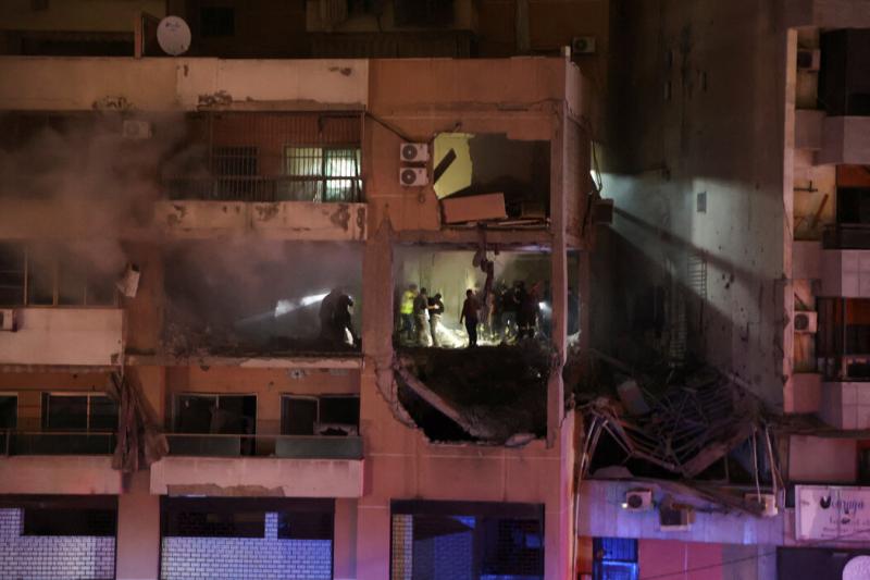 上周黎巴嫩贝鲁特郊区代希耶发生爆炸后的情景。