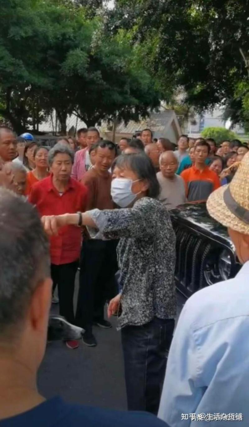 事件发生当下,不少民众围着罗老太(中)和她的吉普车,指责她仗着自己孩子是市长欺压弱势。(互联网)