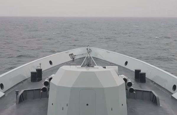 中国大陆官媒央视星期四(5月23日)发布参与解放军东部战区台湾周边演习的军舰照片。(央视新闻客户端)