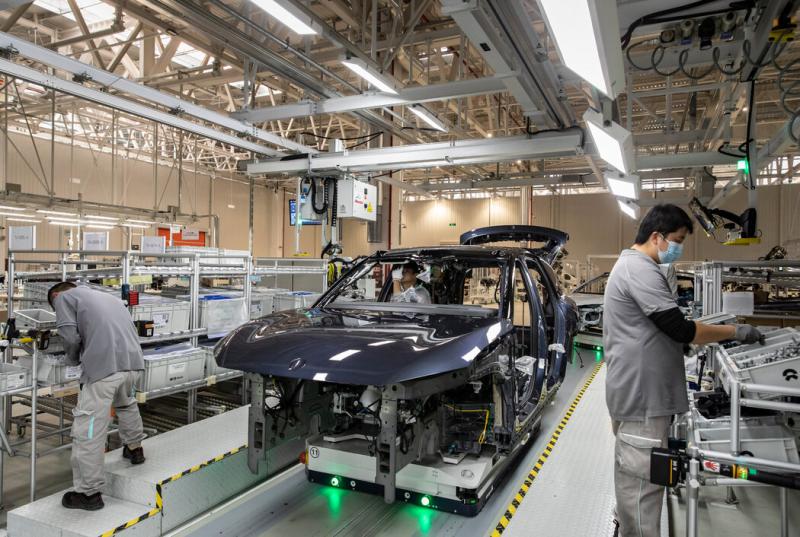 中国合肥的一家电动汽车组装厂。拜登总统上周宣布,他将对进口的中国电动汽车征收100%的关税。