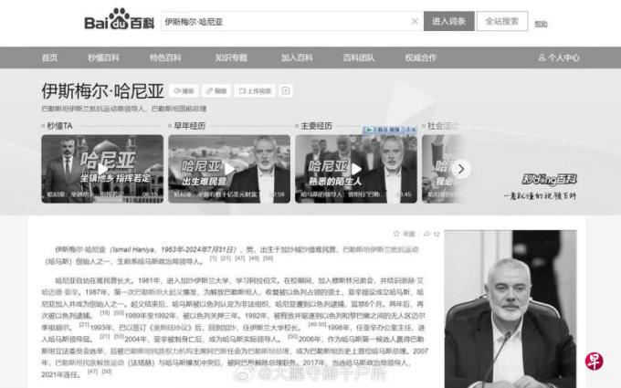 哈马斯领导人遇刺 中国多家网站一度呈黑白页面惹议