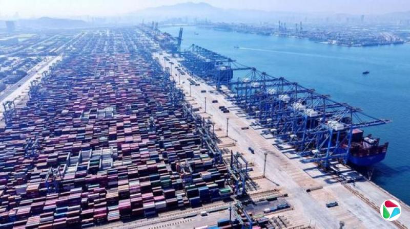 山东青岛港的集装箱