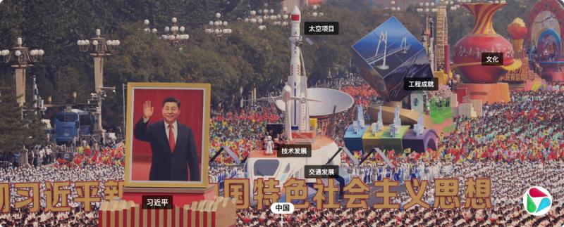 2019年北京阅兵式上赞颂中国发展的花车。