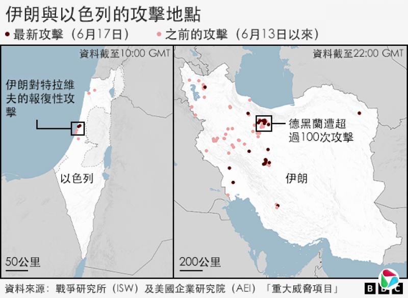 伊朗与以色列遭遇攻击的地点