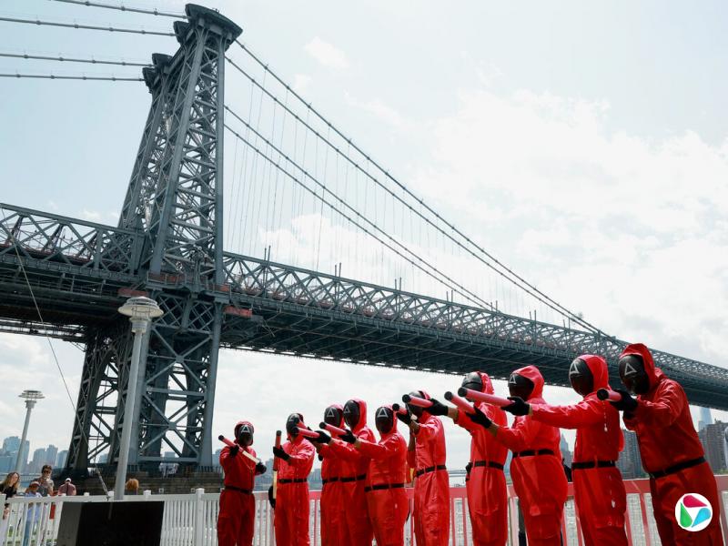 周五,在布鲁克林举办的一场《鱿鱼游戏》第三季宣传活动。