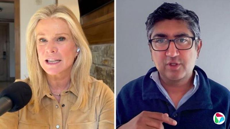 凯蒂·凯(Katty Kay,左)与领英首席经济机会总监阿尼许·拉曼(Aneesh Raman,右)