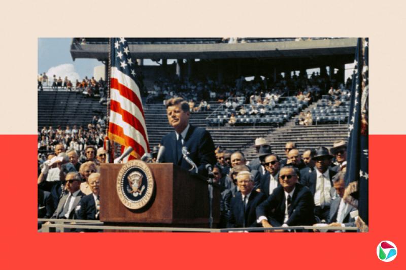 1962年,美国总统甘迺迪在莱斯大学发表《我们选择登月》演讲