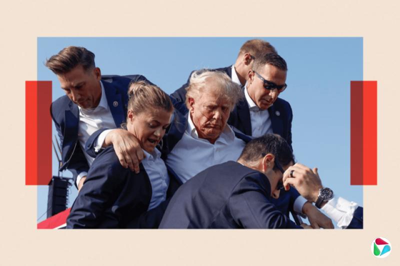 特朗普脸上满是血迹,正接受保安人员的帮助