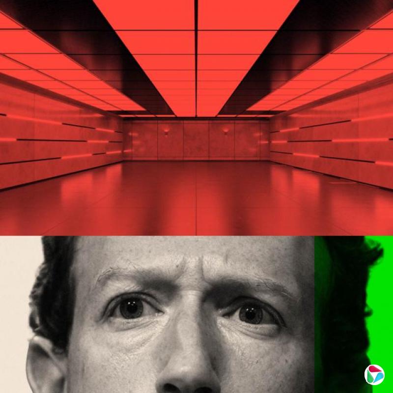 经处理的两张图片:上方是一间地下房间,下方则是马克·扎克伯格的照片。