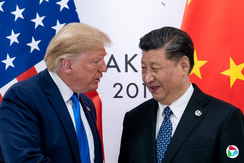 2019年,美国总统特朗普与中国领导层在日本大阪举行的二十国集团峰会上。