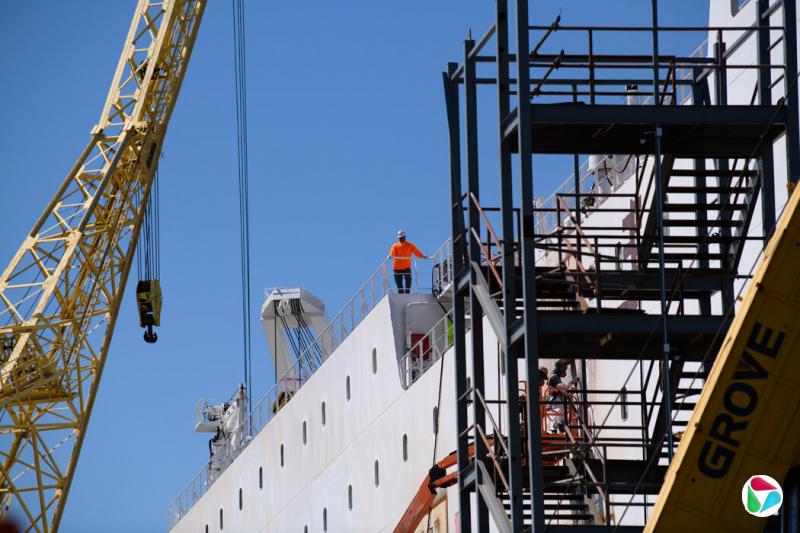 位于费城船厂的一艘船舶,该船厂由韩国韩华集团所有。华集团表示拟扩建该设施。